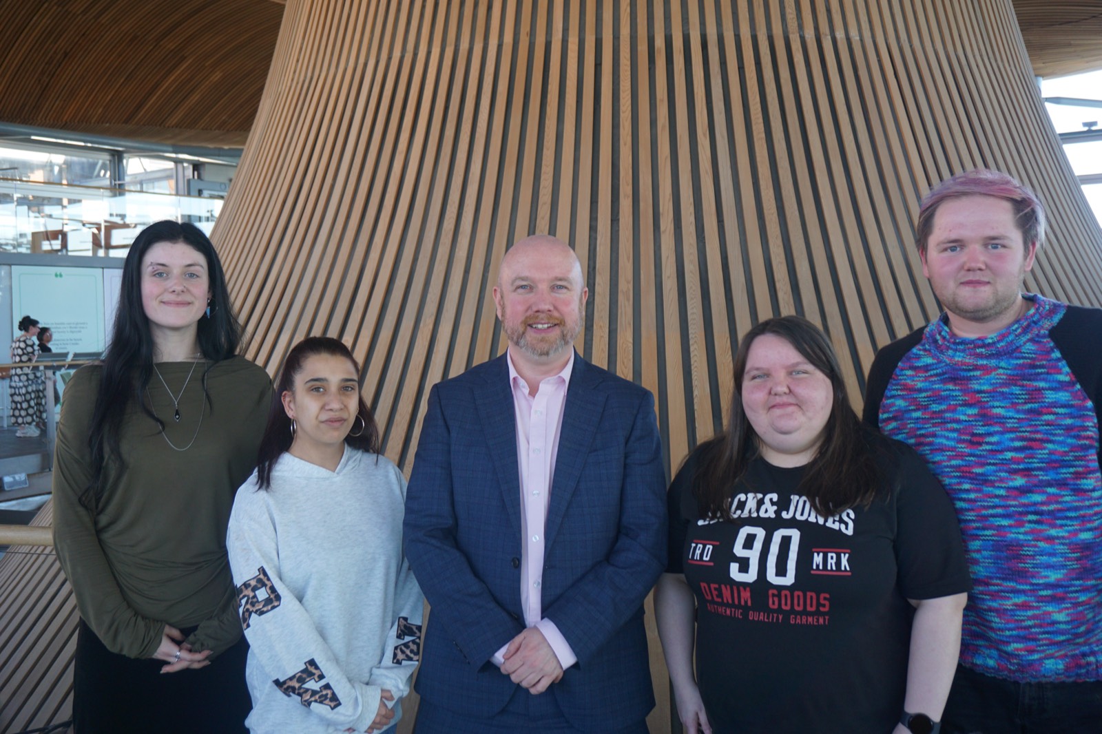 VFCC young people at the Senedd with a government official